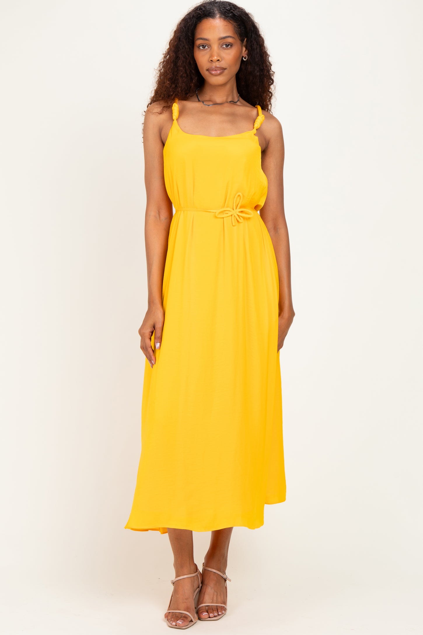 Sunflower Sleeveless Flower Belt Dress