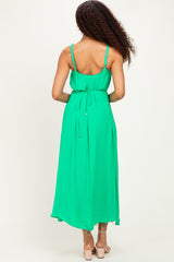 Green Sleeveless Flower Belt Dress