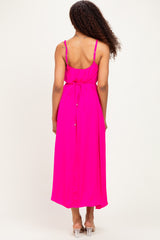 Hot Pink Sleeveless Flower Belt Dress