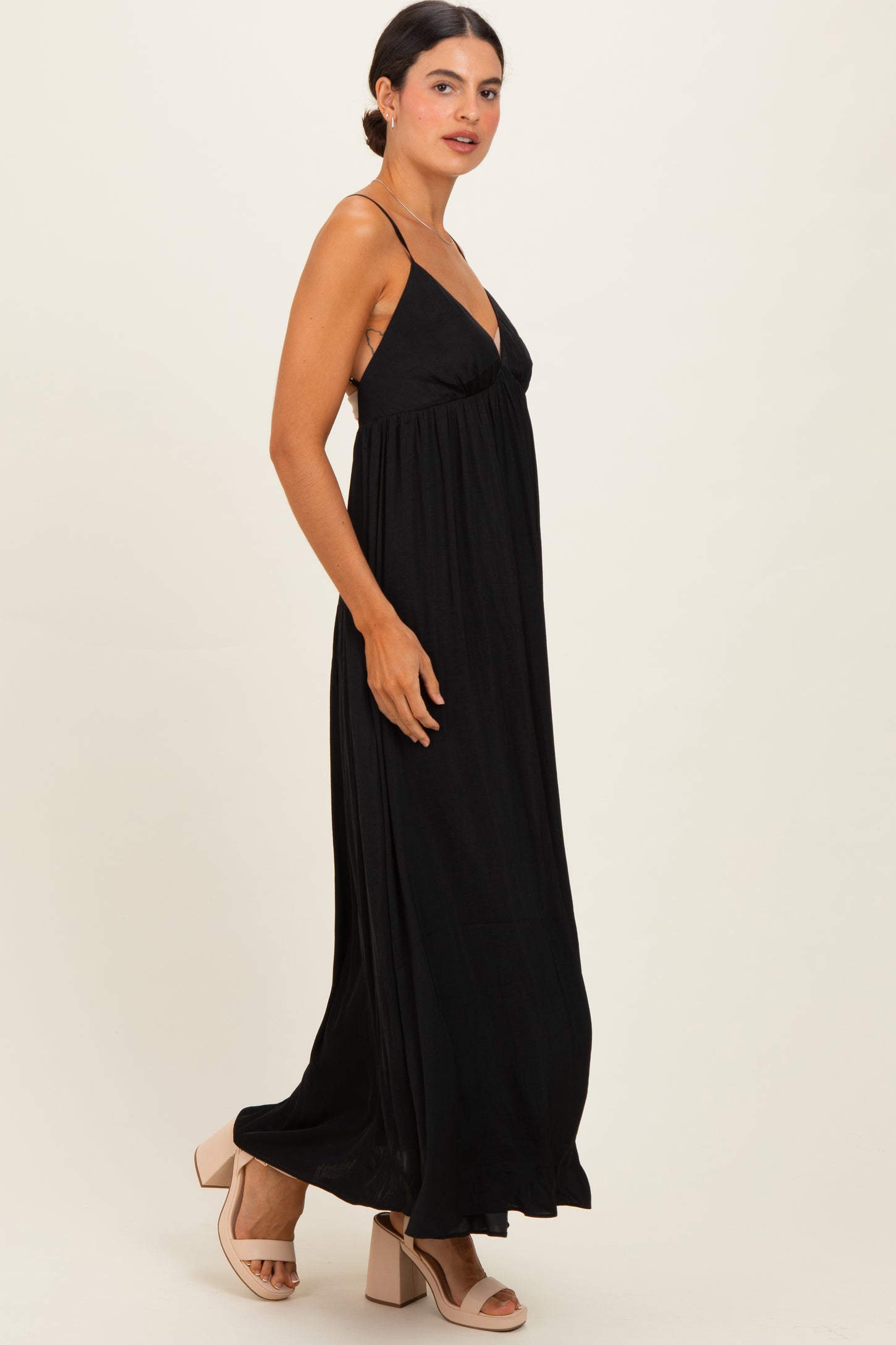 Black V-Neck Open Back Maxi Dress