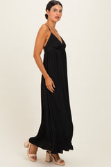 Black V-Neck Open Back Maxi Dress