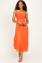 Orange Textured Smocked Maxi Dress