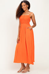 Orange Textured Smocked Maxi Dress