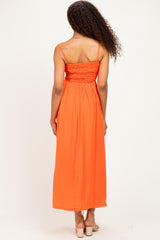 Orange Textured Smocked Maxi Dress