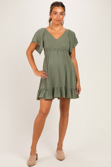 Olive Smocked Maternity Dress
