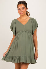 Olive Smocked Maternity Dress