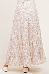 Cream Floral Drawstring Tiered Maternity Maxi Skirt