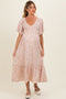 Mauve Flutter Sleeve Floral Print Smocked Chest Ruffled Hem Maternity Dress