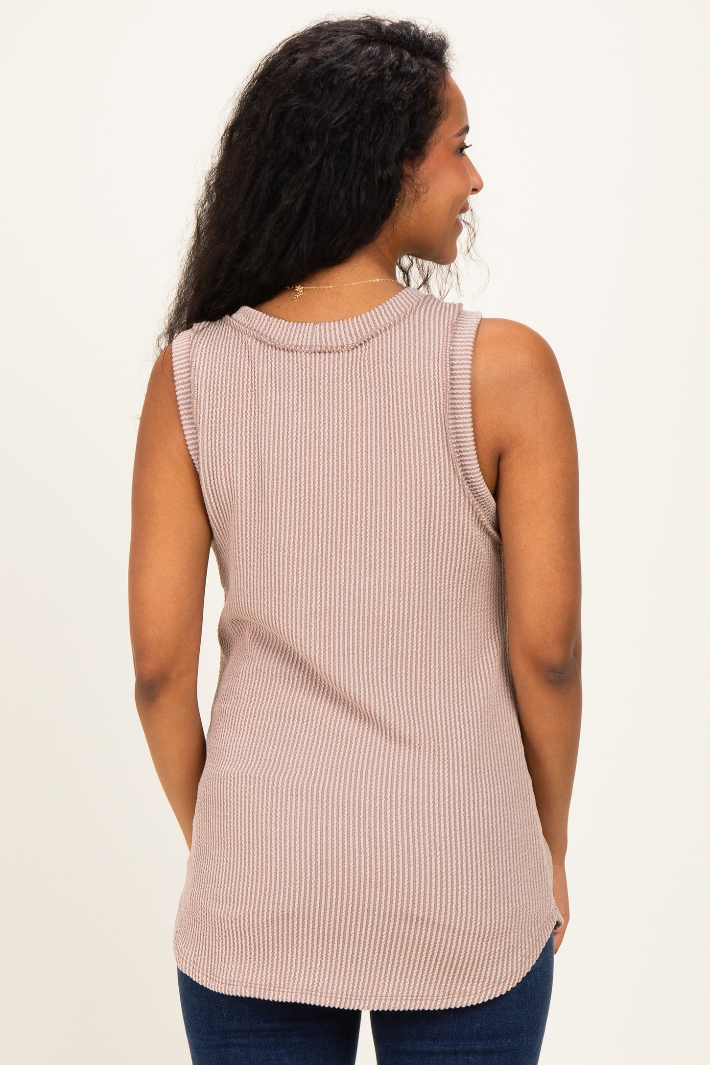 Beige Ribbed Sleeveless Maternity Top