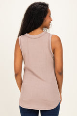 Beige Ribbed Sleeveless Maternity Top
