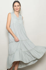 Seafoam Sleeveless Button Up Tiered Maxi Dress