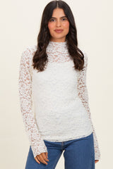 Ivory High Neck Fitted Sheer Lace Top