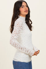 Ivory High Neck Fitted Sheer Lace Top