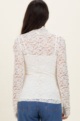 Ivory High Neck Fitted Sheer Lace Top
