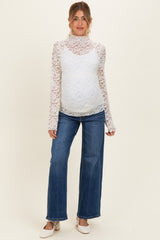 Ivory High Neck Fitted Sheer Lace Maternity Top