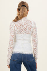 Ivory High Neck Fitted Sheer Lace Maternity Top