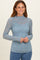 Slate Blue High Neck Fitted Sheer Lace Top