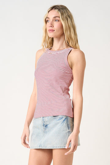 Red Striped Ribbed Knit Tank Top