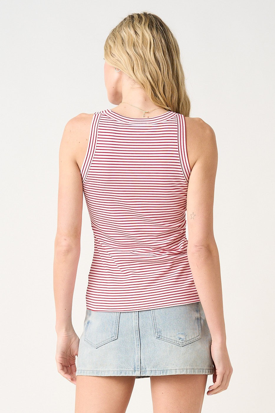 Red Striped Ribbed Knit Tank Top