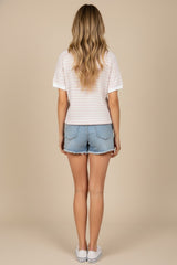 Blush Striped Knit Short Sleeve Top
