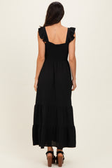 Black Ruffle Strap Smocked Maxi Dress