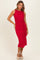 Fuchsia Sleeveless Waist Tie Midi Dress