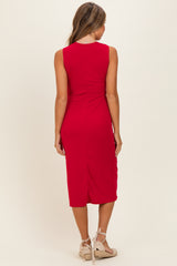 Fuchsia Sleeveless Waist Tie Midi Dress