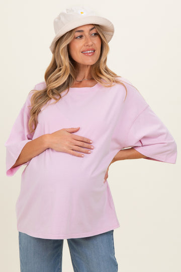 Pink Washed Oversized Crew Neck Maternity Top