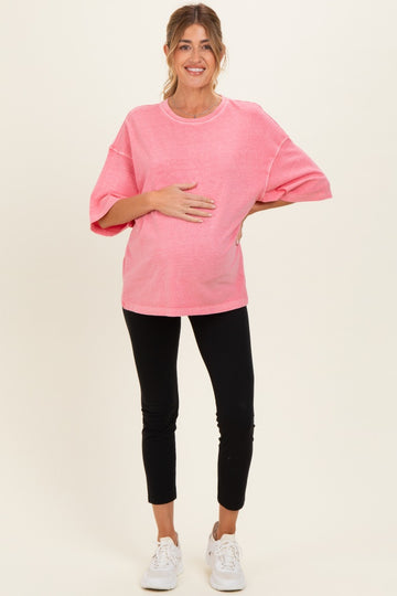 Pink Pigment Oversized Half-Sleeve Maternity T-Shirt