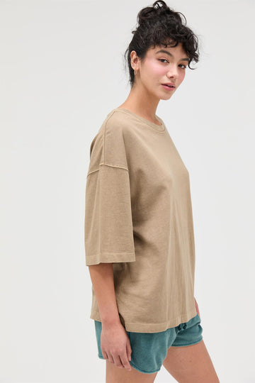 Mocha Pigment Oversized Half-Sleeve T-Shirt