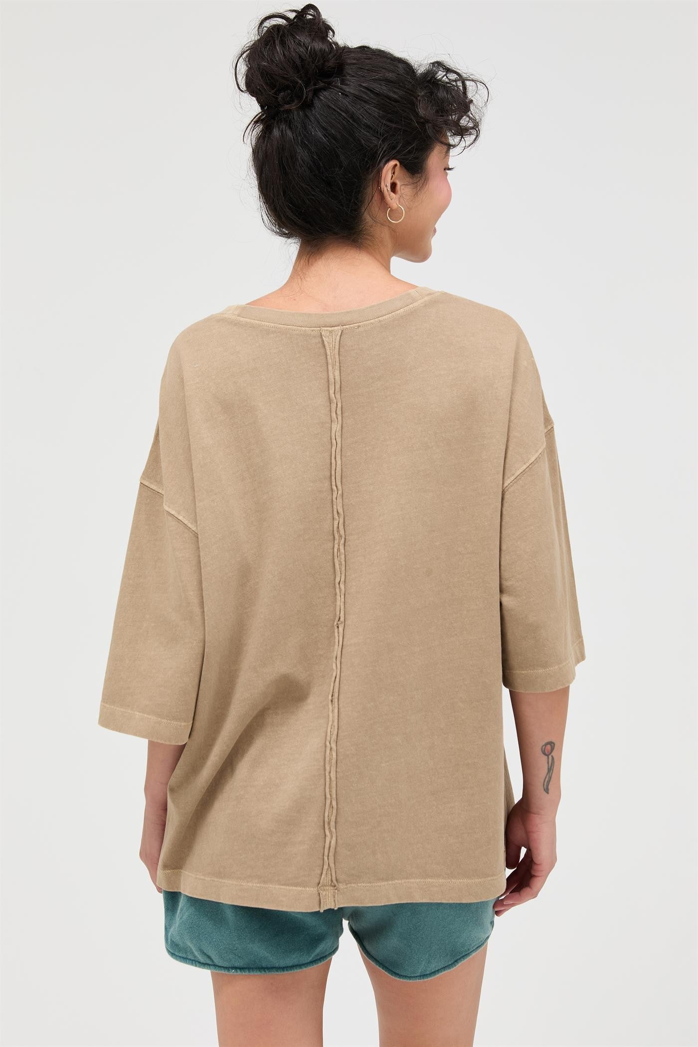 Mocha Pigment Oversized Half-Sleeve T-Shirt