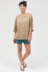 Mocha Pigment Oversized Half-Sleeve T-Shirt