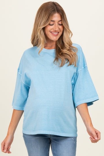 Blue Pigment Oversized Half-Sleeve Maternity T-Shirt
