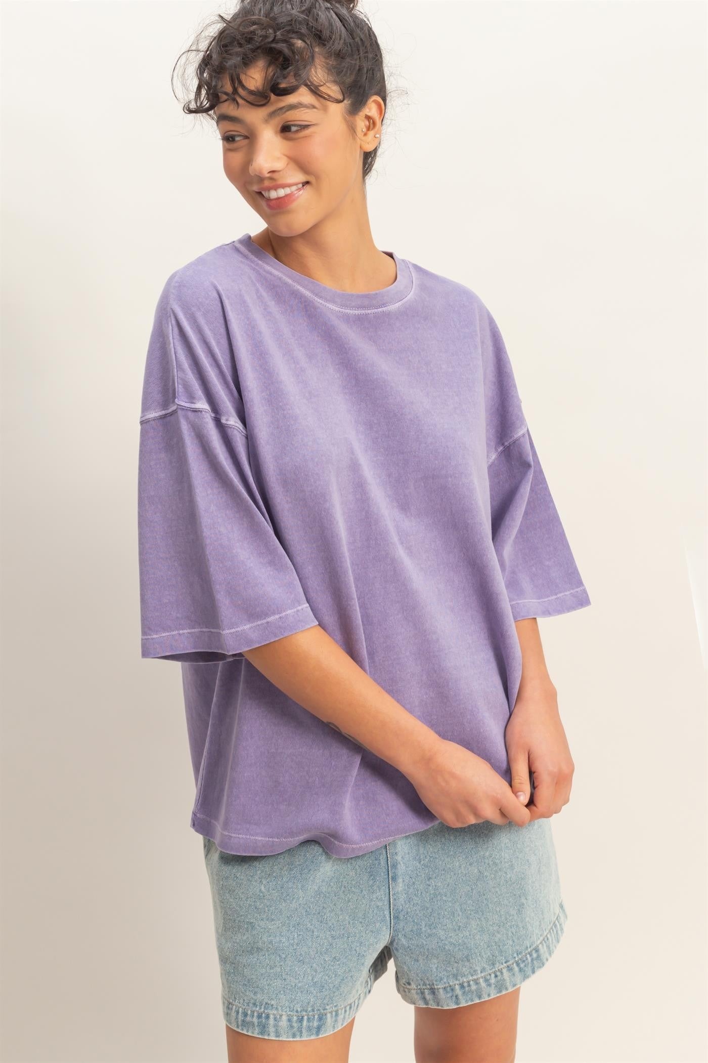 Purple Pigment Oversized Half-Sleeve T-Shirt