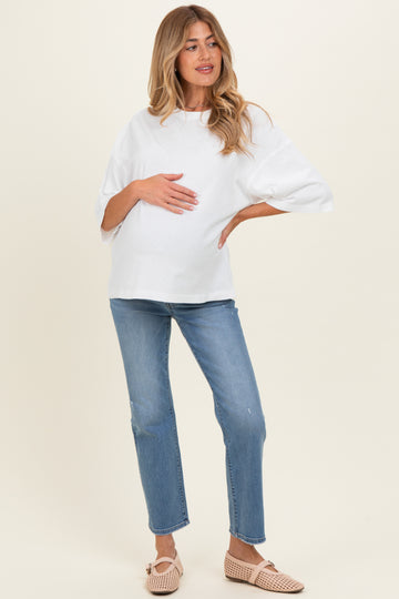 White Pigment Oversized Half-Sleeve Maternity T-Shirt