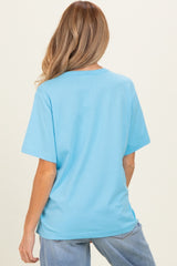 Blue Oversized Short Sleeve Crew Neck Maternity T-Shirt