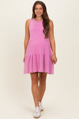 Fuchsia Sleeveless Crewneck Tiered Maternity Mini Dress