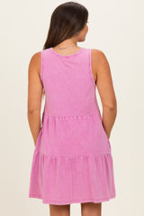 Fuchsia Sleeveless Crewneck Tiered Maternity Mini Dress