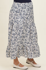 Cream Tiered Floral Print Maternity Maxi Skirt
