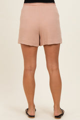 Peach Drawstring Pleated Maternity Shorts