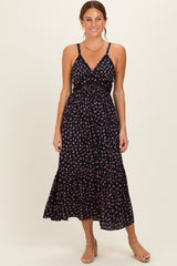 Black Floral Lace Detail Strappy Maxi Dress