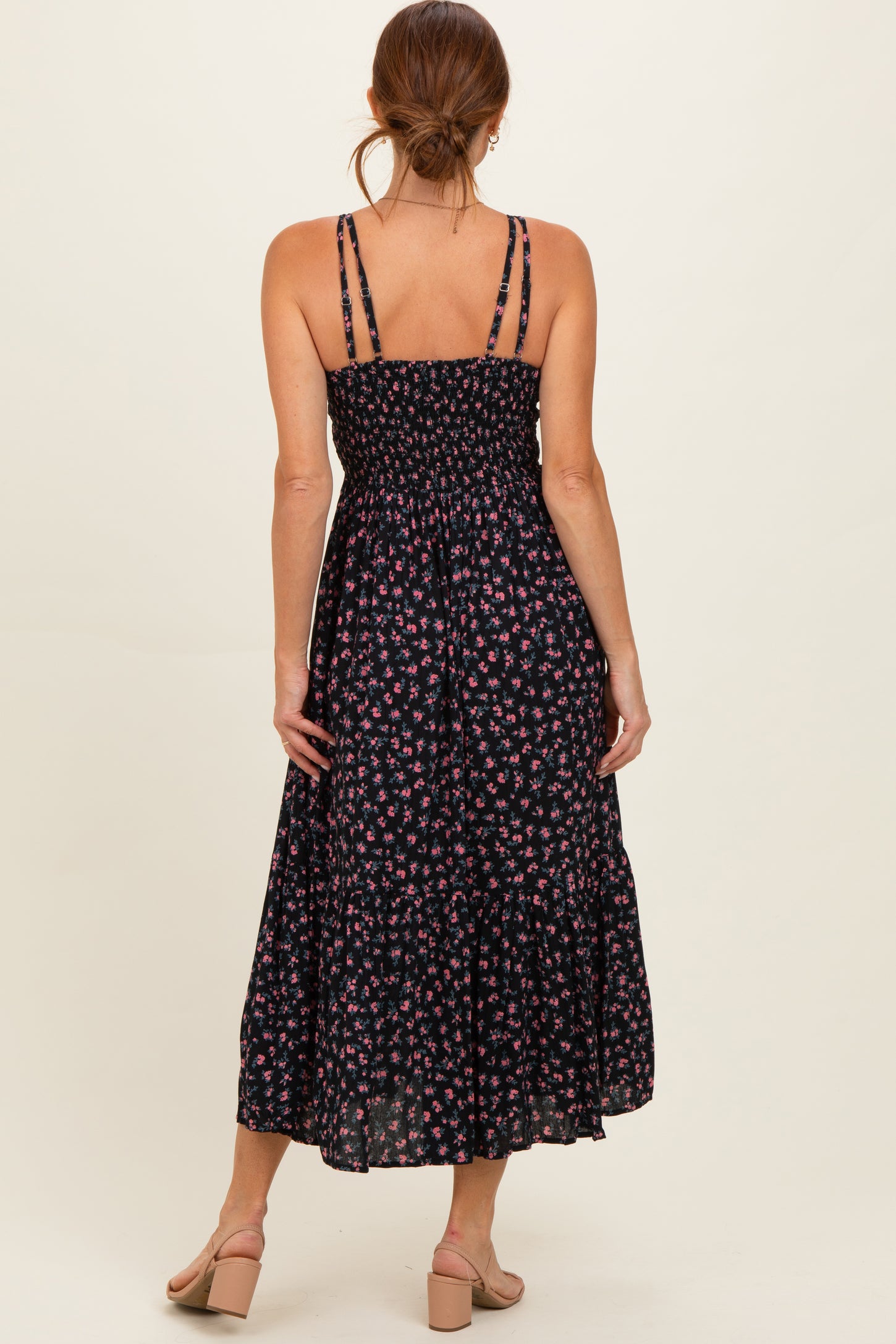 Black Floral Lace Detail Strappy Maxi Dress