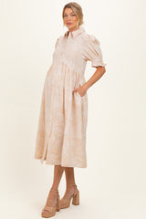 Stone Embroidered Maternity Midi Shirt Dress