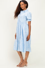 Light Blue Embroidered Midi Shirt Dress