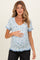 Blue Floral Ruffle Trim Henley Short Sleeve Maternity Top
