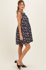 Dark Denim Floral Tie Front Maternity Mini Dress