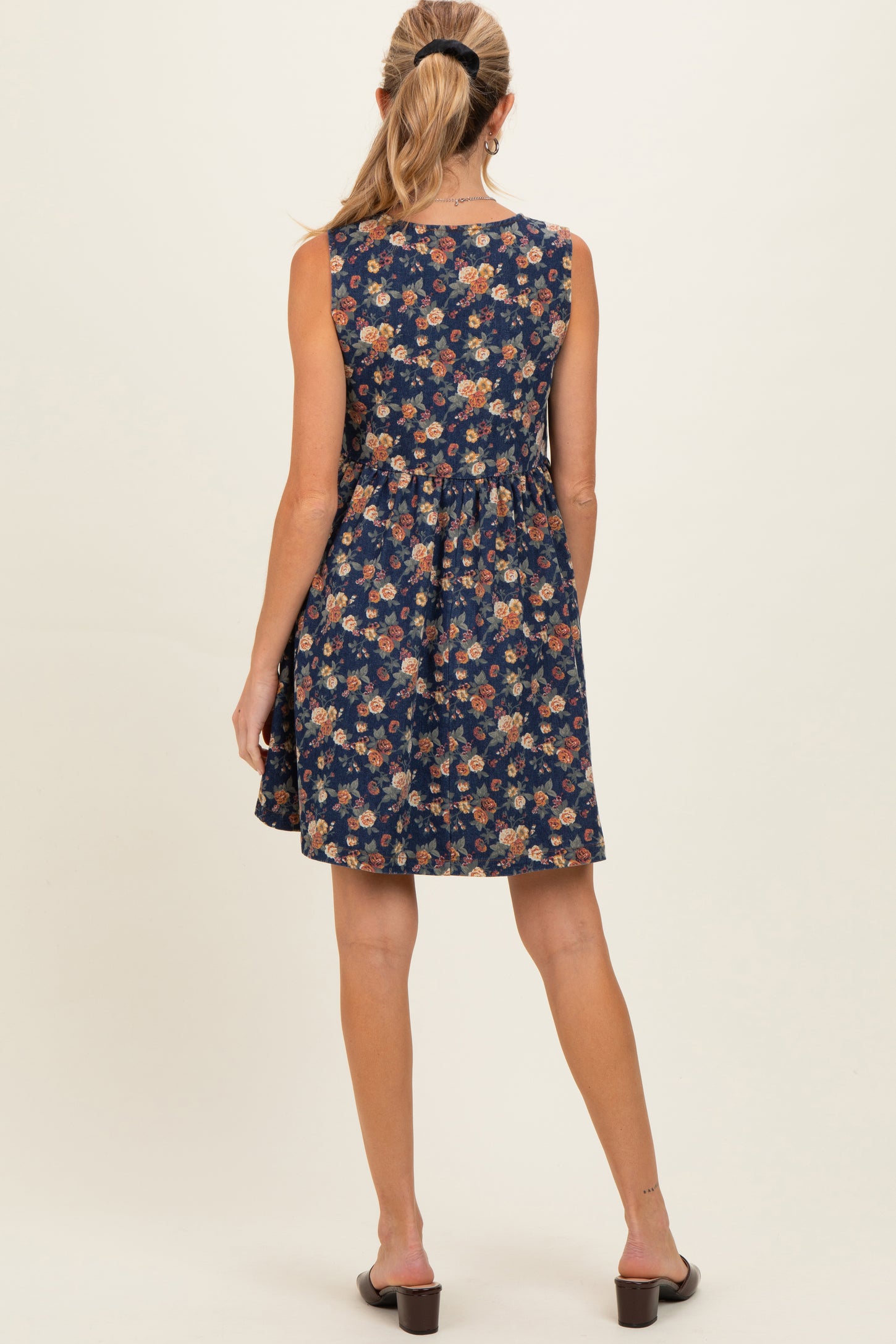 Dark Denim Floral Tie Front Maternity Mini Dress