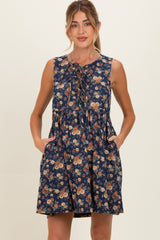 Dark Denim Floral Tie Front Maternity Mini Dress
