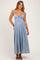 Light Blue Chambray Beaded Front Tie Maternity Maxi Dress