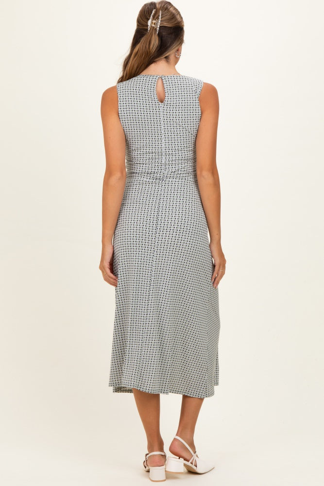 Sage Printed Gathered Side Knot Maternity Midi Dress